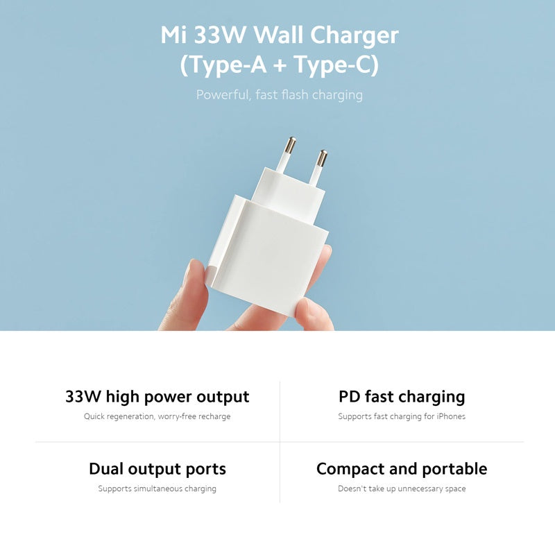 Xiaomi Mi 33W Wall Charger With Dual Port USB Type-A + USB Type-C - White