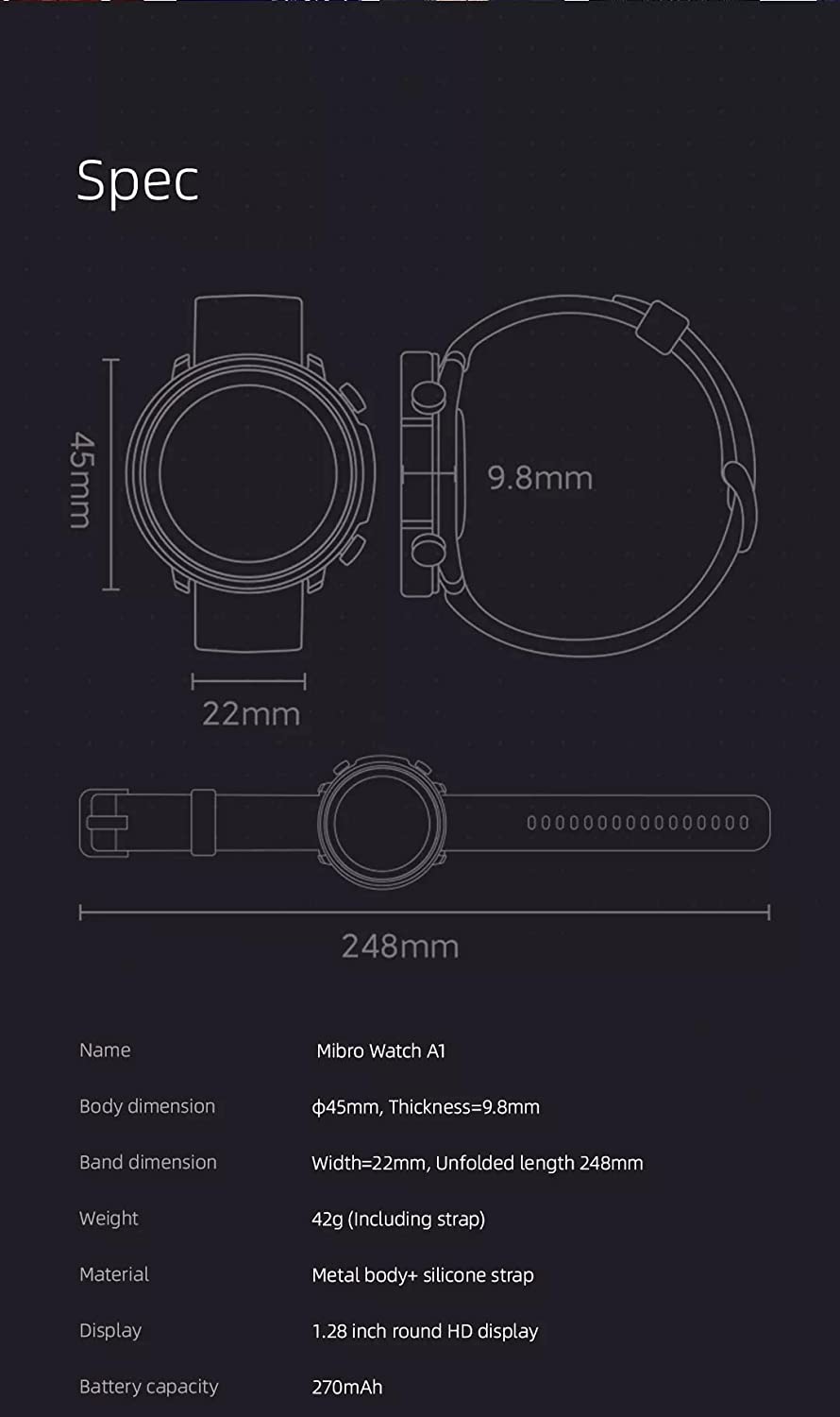 Mibro A1 Smart Watch 1.28-inch HD Display - Black