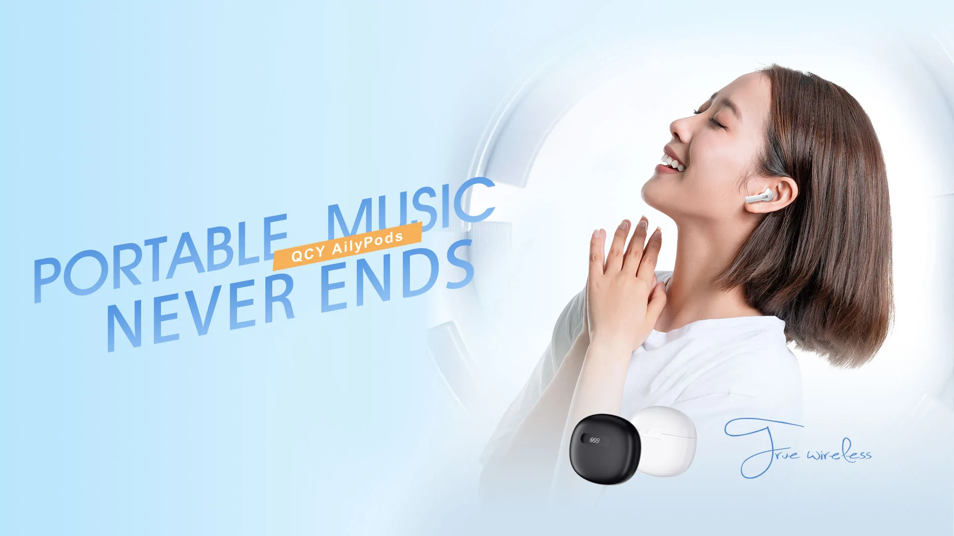 QCY T20 Ailypods Bluetooth 5.3 Wireless Earphones With Crystal Clear Calling, 5.3 Bluetooth Connections, Touch Control and Long Battery Life - White