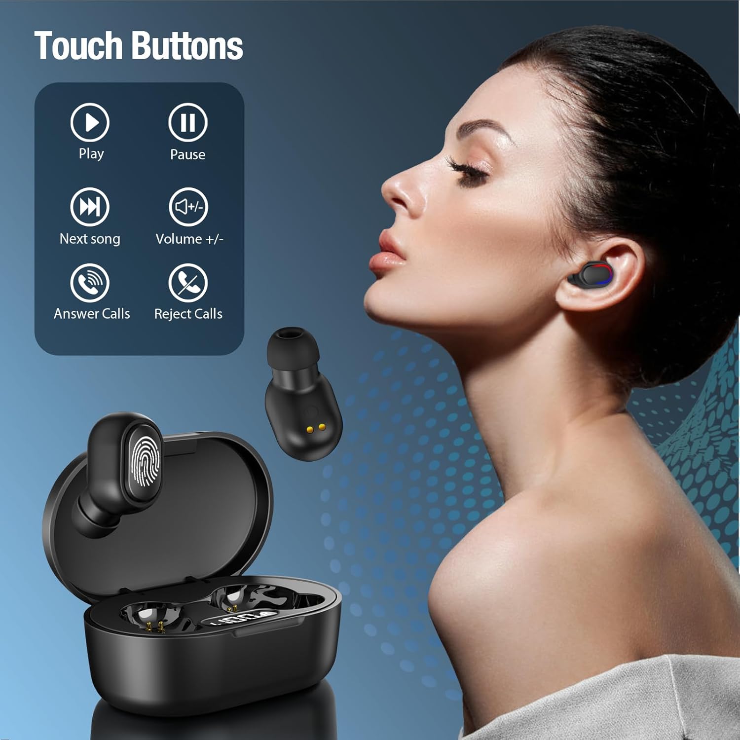 1Hora Wireless Headphones Bluetooth 5.3 Headphones In-Ear Headphones - Black