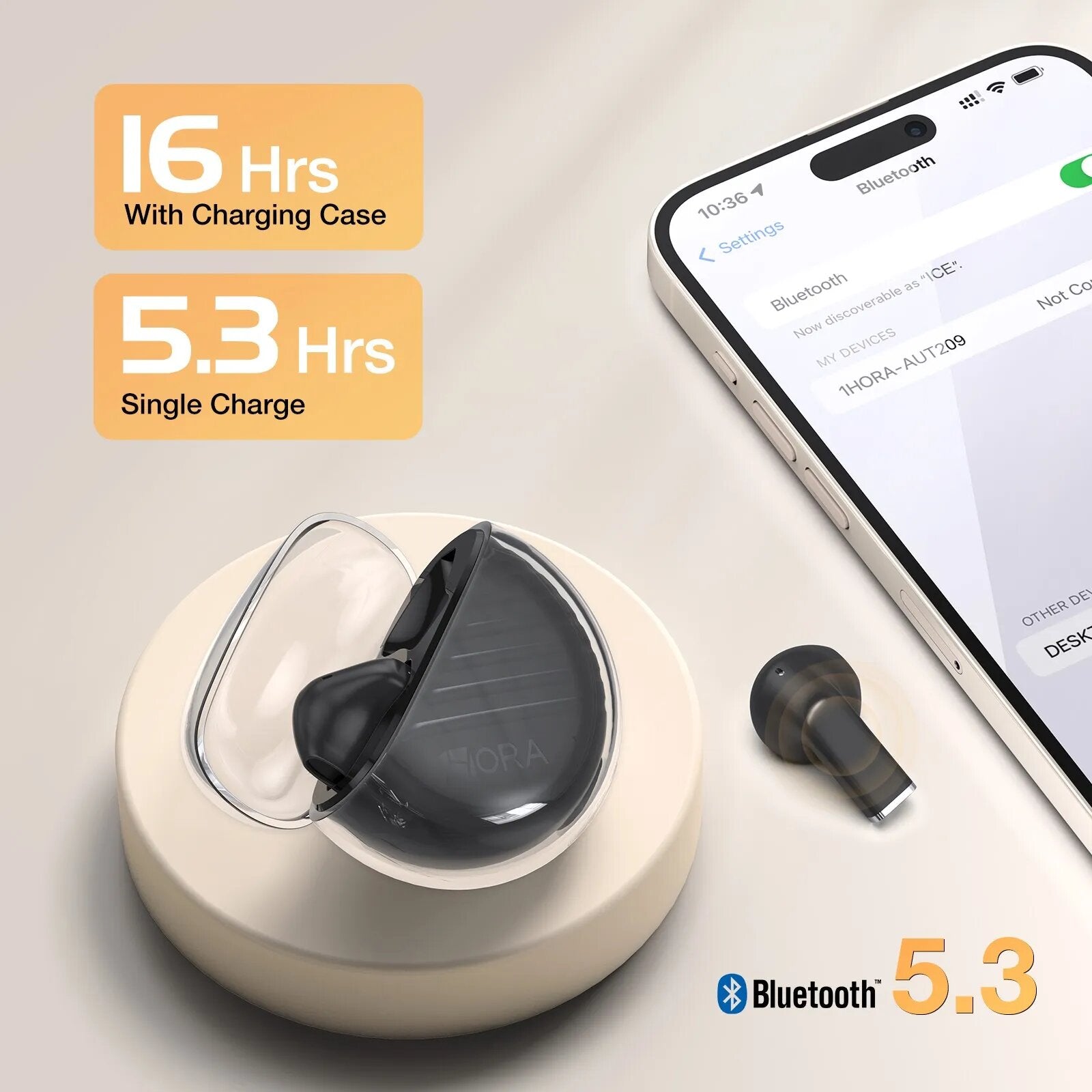 1HORA AUT209 TWS Wireless Bluetooth Earphone, Lightweight Earbuds