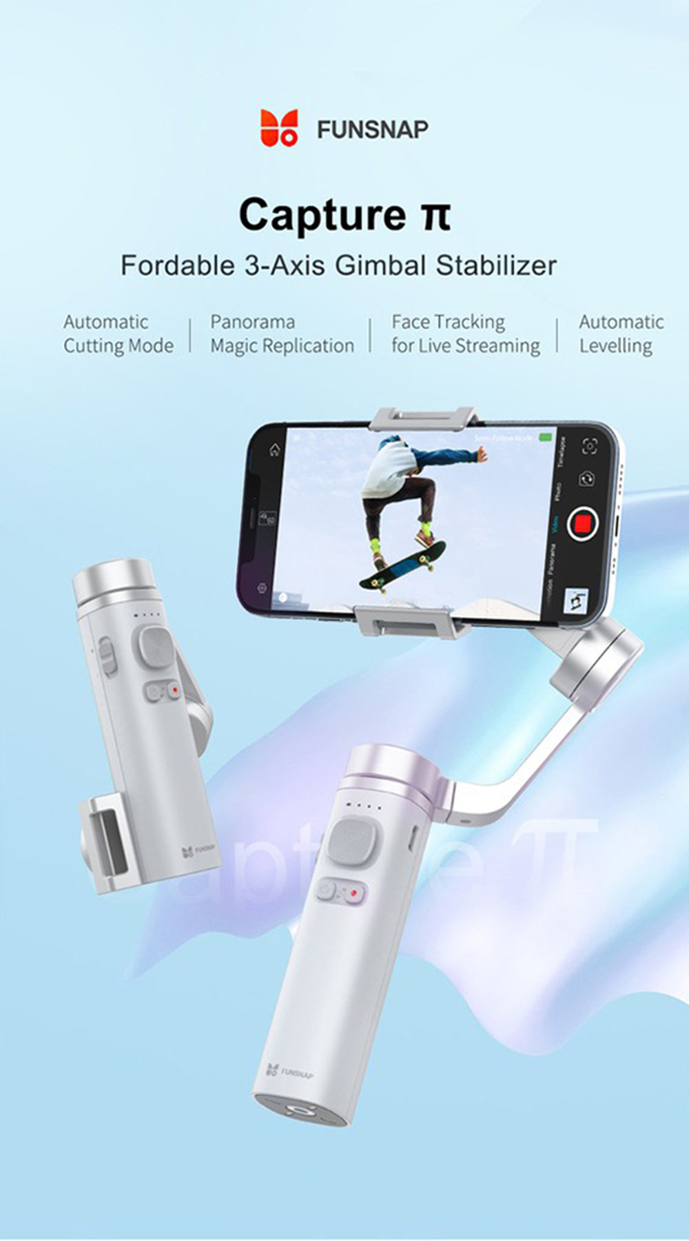 Funsnap Capture Pi Foldable Smartphone Camera Stabilizer - White