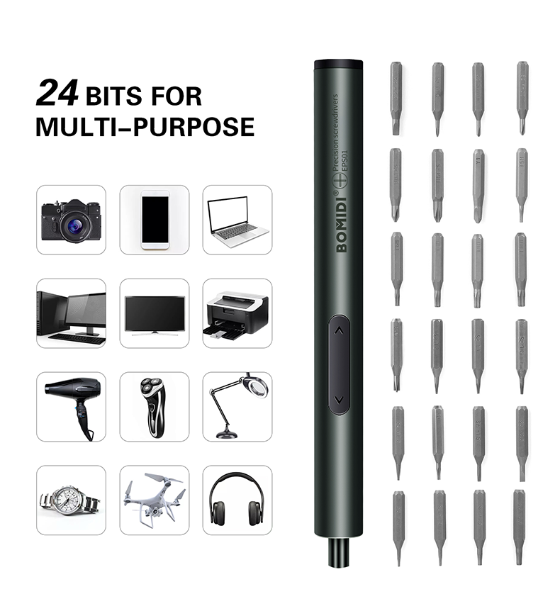 BOMIDI EPS01 Electric Screwdriver Set With Powerful Motor, Adjustable Speed Control, Forward and Reverse Rotation and 24 Bit For Multi Purpose - Black