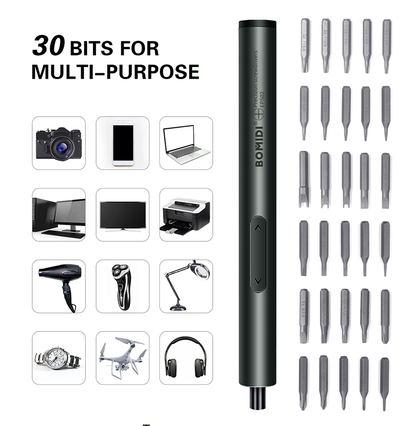 BOMIDI EPS02 Electric Screwdriver Set With 30 in One Cordless Screwdriver, Poweful Motor, Lightweight, Portable Design and Ergonomic Design - Black