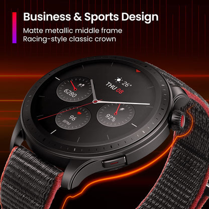 ساعة Amazfit GTR 4 الذكية بشاشة AMOLED مقاس 1.43 بوصة - أسود/أحمر