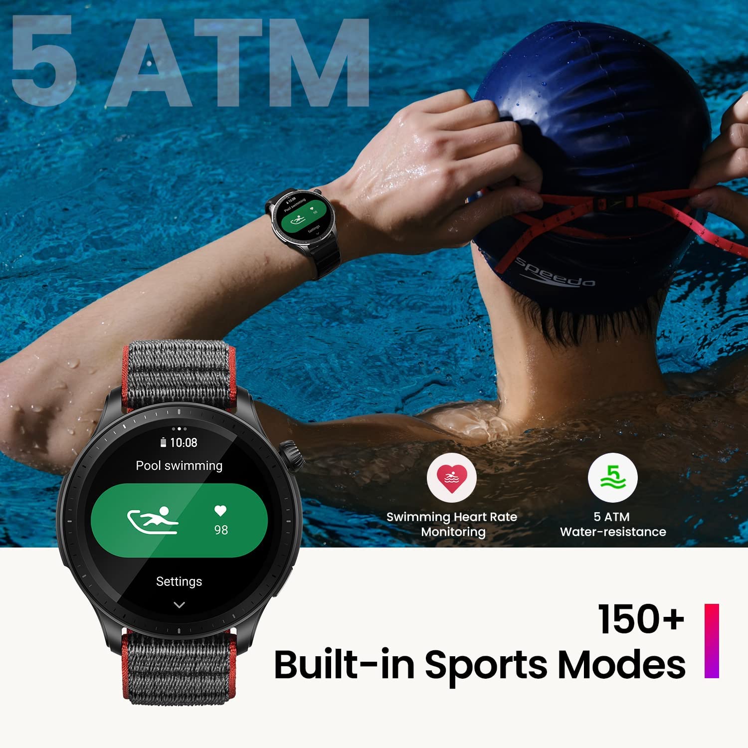 ساعة Amazfit GTR 4 الذكية بشاشة AMOLED مقاس 1.43 بوصة - أسود/أحمر