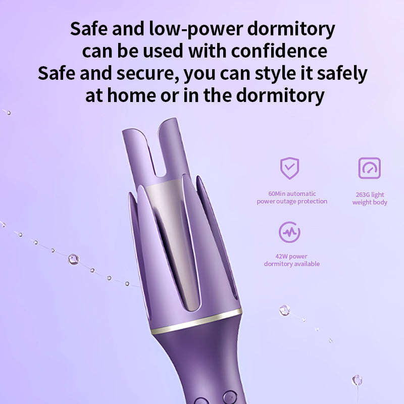 BOMIDI HC01 Automatic Curling Iron With 3 Speed Intelligent, Adjustable Temperature Settings, LCD Display 360° Swivel Cord and Prevent Scalding - Purple