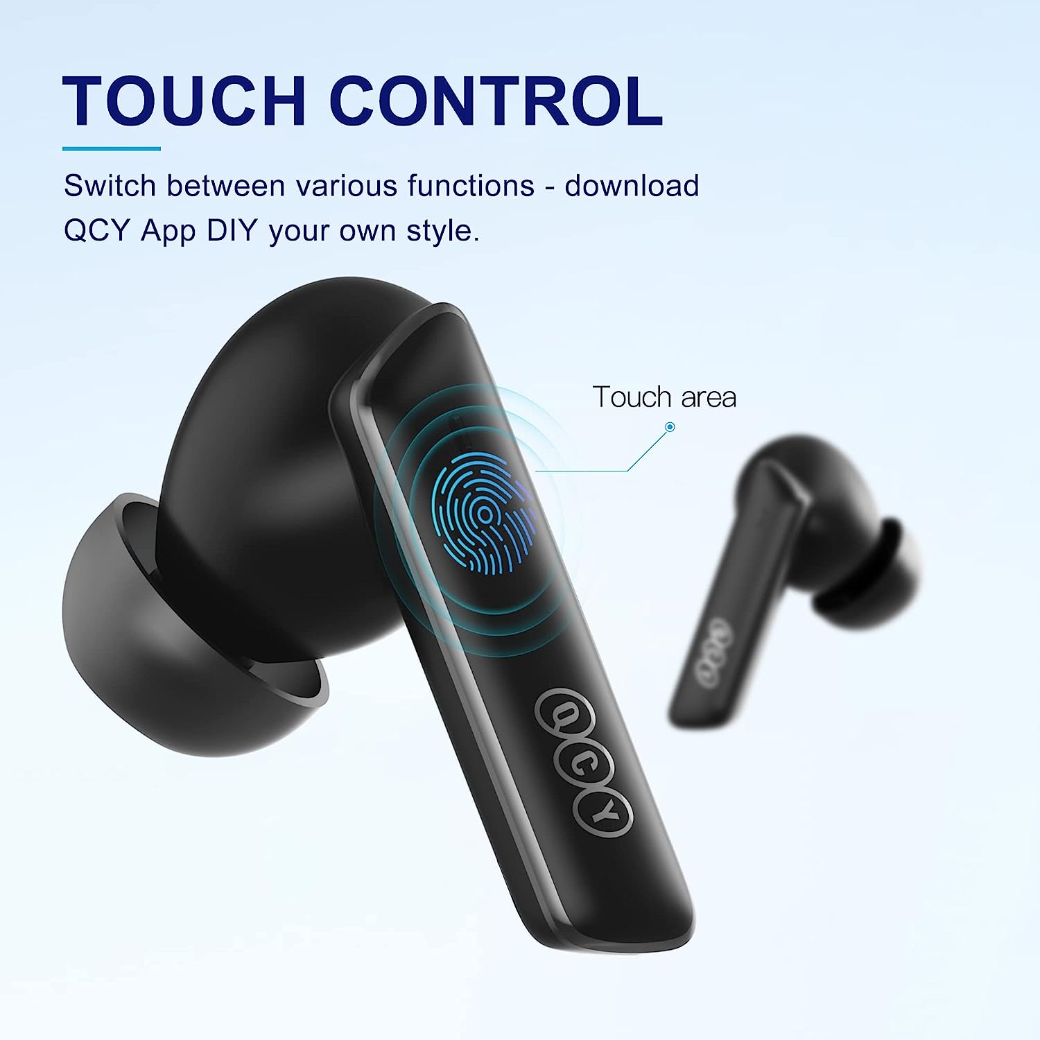 QCY HT05 Multi-Mode Noise Cancelling Wireless Earbuds With Wind Noise Reduction, Bluetooth 5.2,30H Playtime,Water Resistance and Touch Control - Black