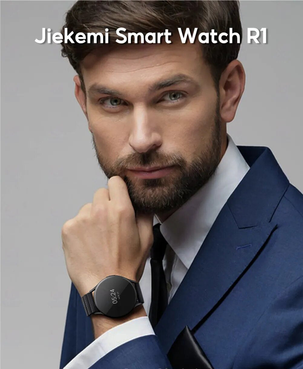 ساعة ذكية مقاومة للماء من JIEKEMI R1 مع شاشة لمس كاملة، مراقب معدل ضربات القلب، عداد الخطوات، متتبع النوم وتوقعات الطقس - أسود