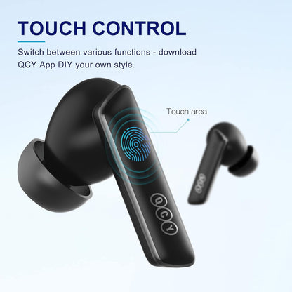 QCY MeloBuds ANC Wireless Earbuds With 6 Noise Canceling Microphones for Calling, 30-Hour Battery Life, IPX5 Waterproof, Comfortable & Secure Fit - Black