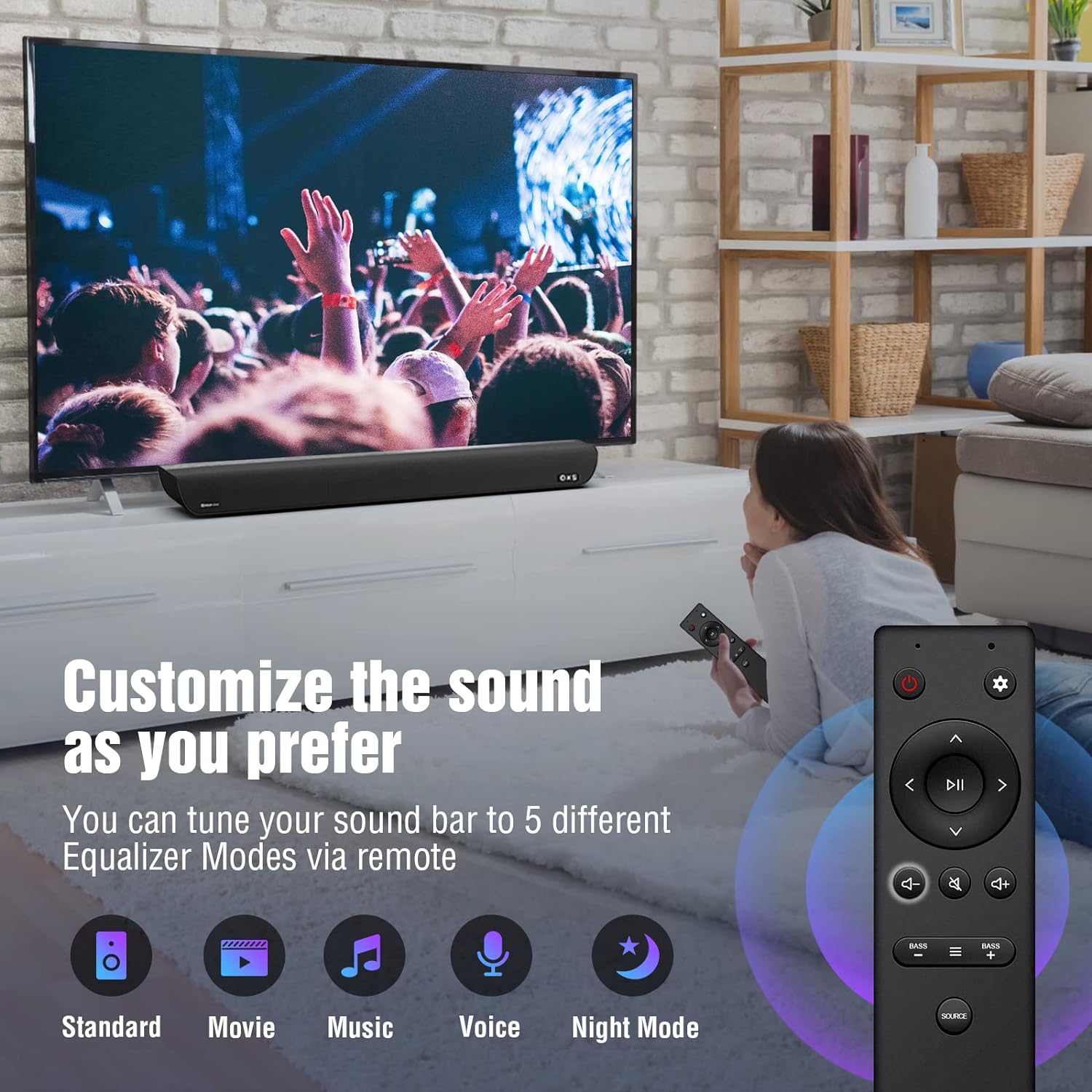 OXS Soundbar S5 With 3.1.2 ch Immersive Dolby Atmos Sound Built-in Subwoofer, Customizable EQ Modes, Bluetooth 5.0 and Multi-wired Connections - Black