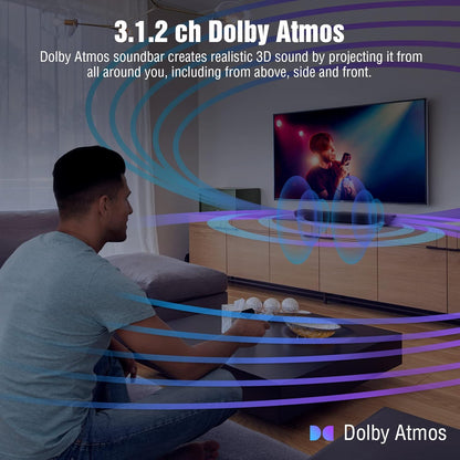 OXS Soundbar S5 مع مضخم صوت مدمج 3.1.2 قناة صوت Dolby Atmos مدمج، أوضاع EQ قابلة للتخصيص، بلوتوث 5.0 واتصالات متعددة الأسلاك - أسود