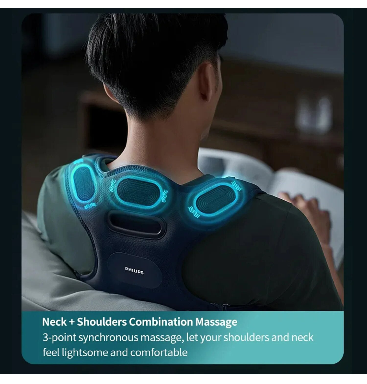 Philips Back Massager PPM4361 Portable Back Brace With VibWave Deep Shoulder Massage, Constant Temperature Hot Compress & Poor Posture Reminder - Blue