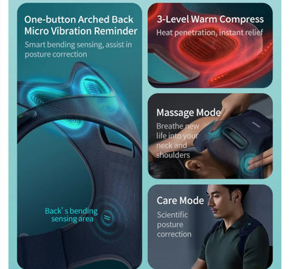 Philips Back Massager PPM4361 Portable Back Brace With VibWave Deep Shoulder Massage, Constant Temperature Hot Compress & Poor Posture Reminder - Blue