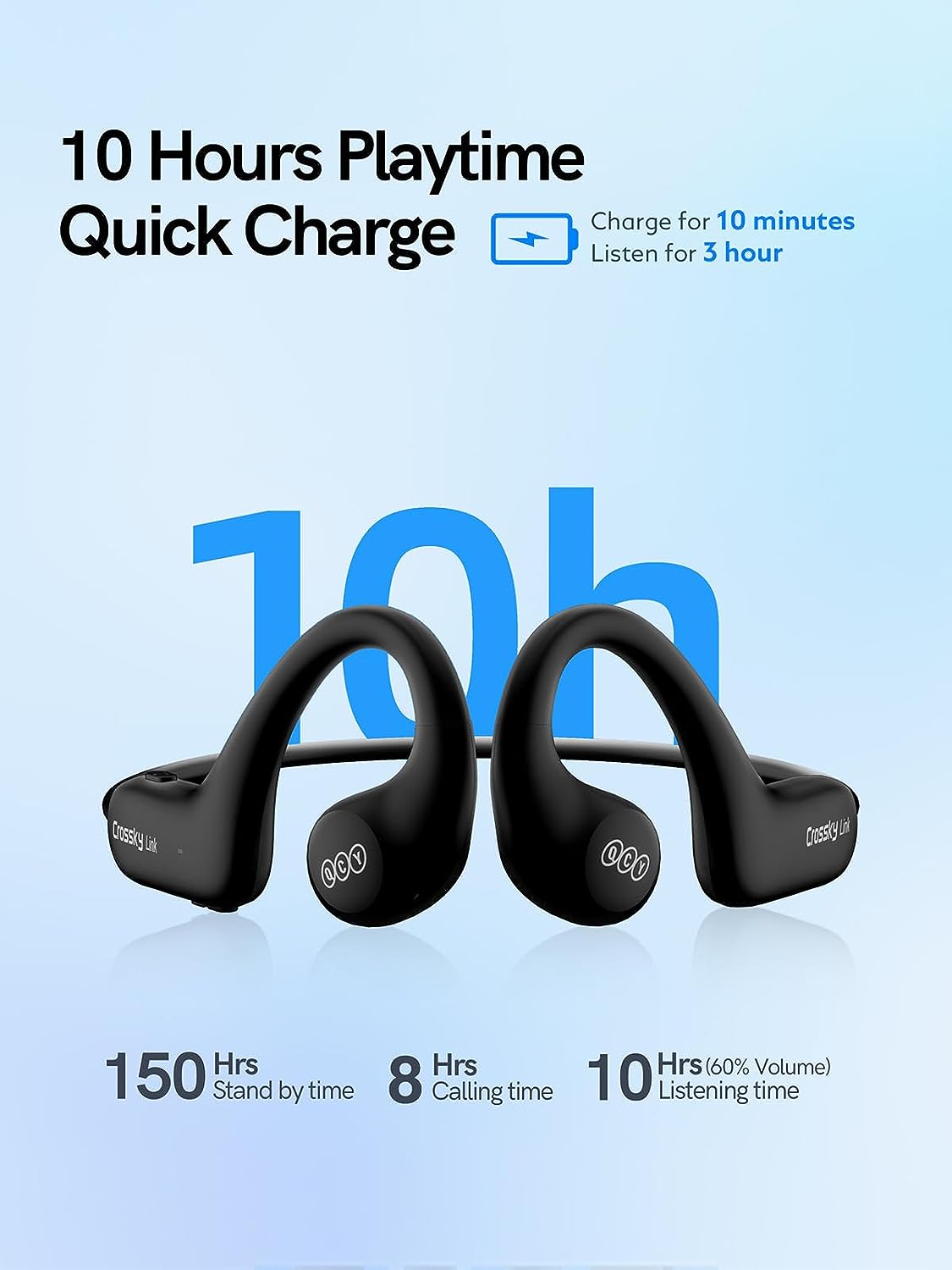 QCY Crossky Link Sports Earphones, Open Ear Design Headphones With 5.3 Bluetooth,4 Mic and ENC Noise Cancellation,IPX6 Waterproof and Sweatproof,No Sound Leakage and 360 Degree Panoramic Sound - Black