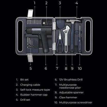 مجموعة أدوات الحفر الكهربائية بدون فرشاة 12 فولت من هوتو QWDZGJ001 مع أدوات مختلفة - أسود