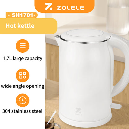 ZOLELE Electric Kettle SH1701W 1.7L Electric Kettle With Double Walled Glass Lid,1800W Fast Boiling, Keep-Warm Function and Cold Touch Handle  - White