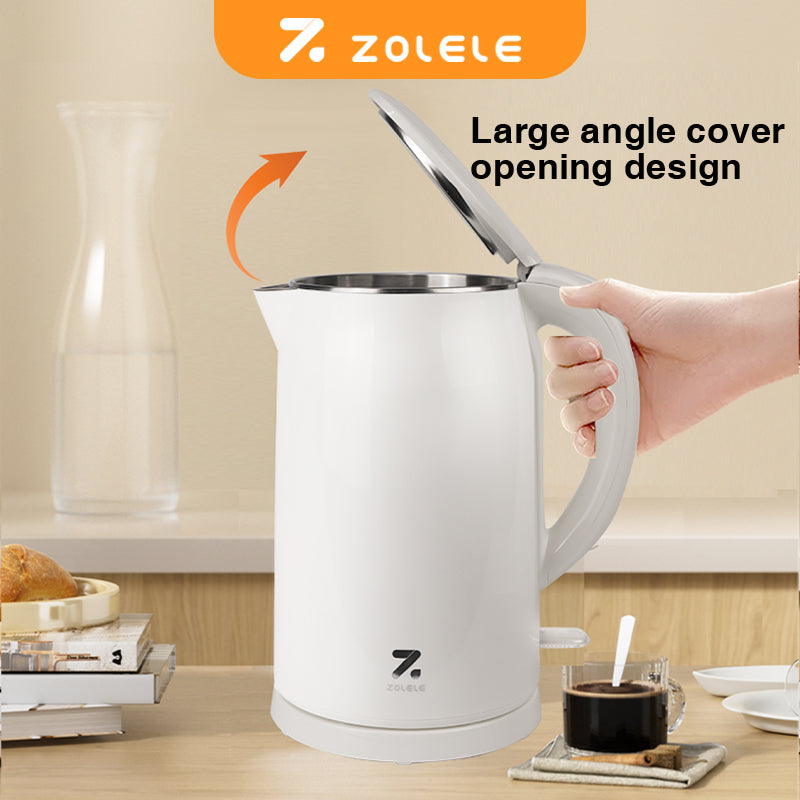 ZOLELE Electric Kettle SH1701W 1.7L Electric Kettle With Double Walled Glass Lid,1800W Fast Boiling, Keep-Warm Function and Cold Touch Handle  - White
