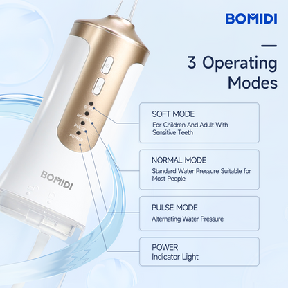 BOMIDI DE02 Portable Water Flosser, 240 ml Water Tank - White/Gold