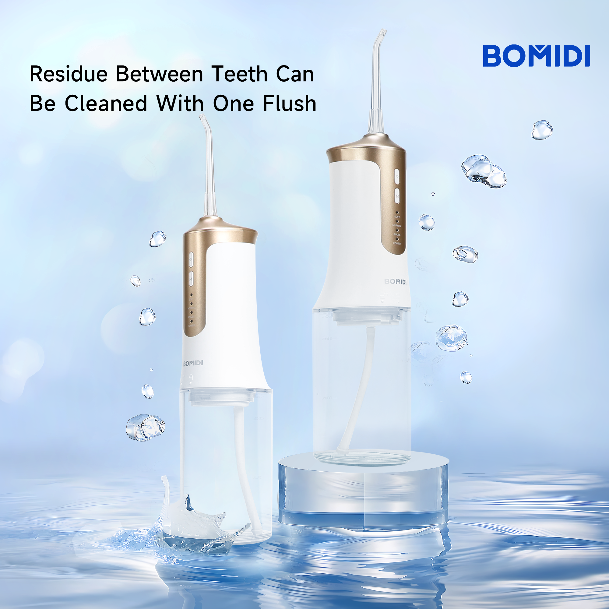 BOMIDI DE02 Portable Water Flosser, 240 ml Water Tank - White/Gold