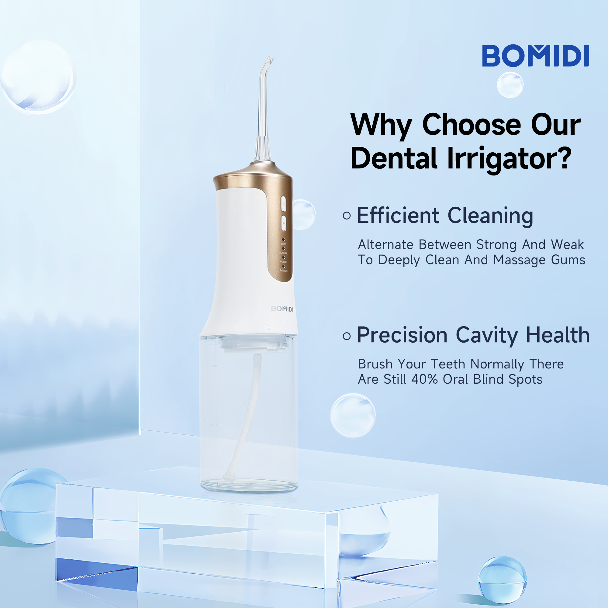 BOMIDI DE02 Portable Water Flosser, 240 ml Water Tank - White/Gold