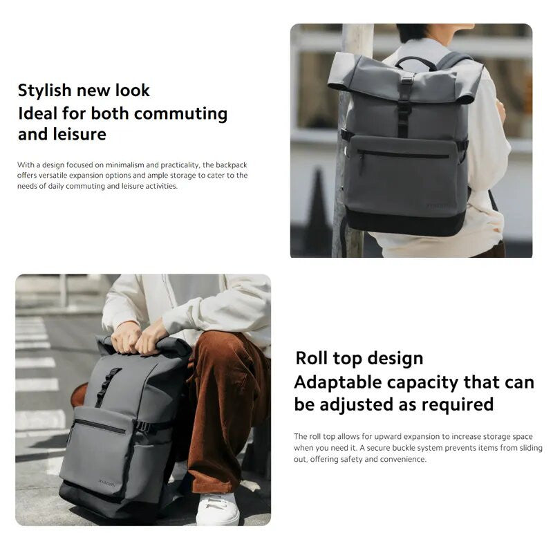 Xiaomi Roll Top Casual Backpack,Stylish Roll Top Design, Can Accommodate a 15.6-inch Laptop - Gray