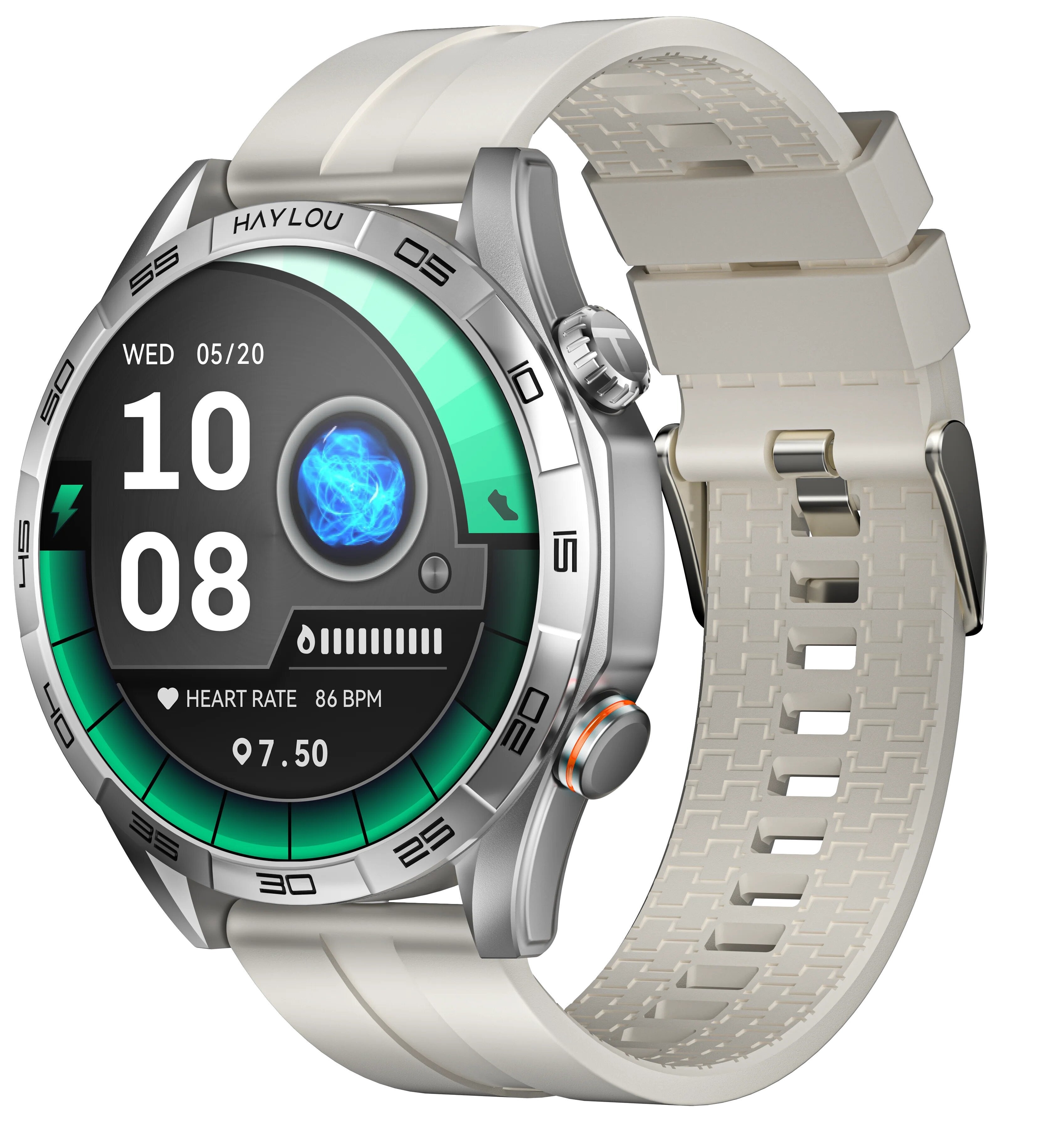 Haylou Solar 5 Smartwatch. 1.58 AMOLED Display, 15 Days Battery Life, Health and Fitness Tracking, Notifications Alerts, 100+ Sports Modes, Dynamic Watch Faces and Supports NFC Access Control - Silver