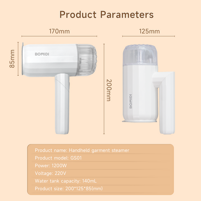 BOMIDI GS01 Steaming Iron, 1200W Powerful Steam Output, 140 ml Large Water Tank Capacity, Detachable Water Tank, Compact and Foldable Design for Travel Use and One Touch Temperature Control - White