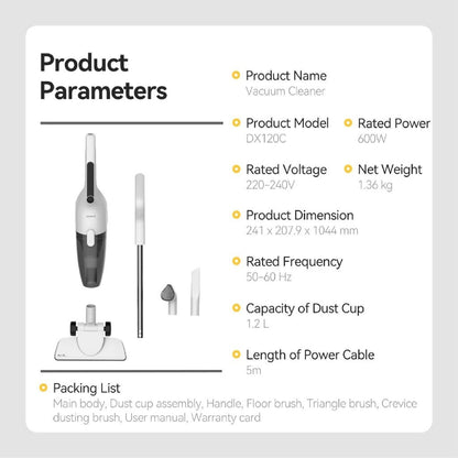 Deerma DX120C Vacuum Cleaner, 3 in 1 Handheld Vacuum Cleaner, Multiple Attachments - White - ORRO HOME