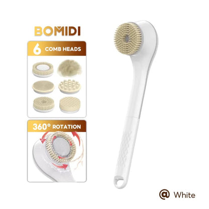 BOMIDI EB01 Electric Shower Brush, 6-in-1 functionality, IPX7 Waterproof design, Rechargeable - WHITE