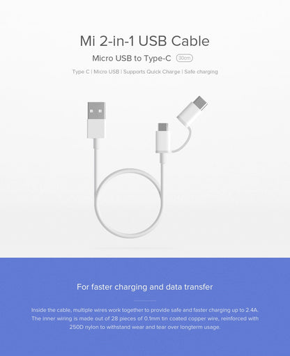 Mi 2-in-1 USB Cable (Micro USB to Type C) 100cm