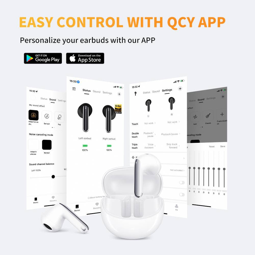 QCY AilyBuds Pro Earphone Adaptive ANC,Multiple ANC Modes - White