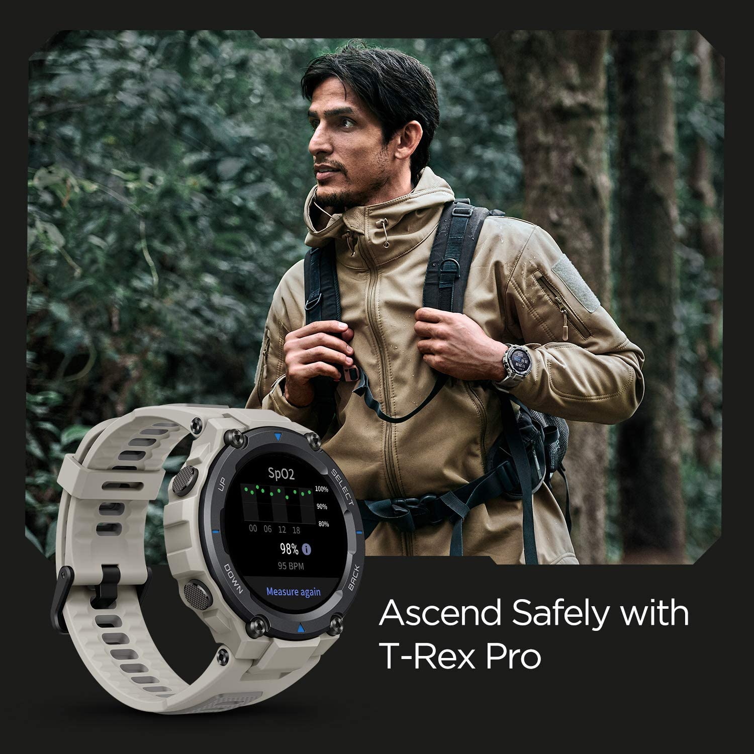 ساعة Amazfit T-Rex Pro الذكية بشاشة AMOLED مقاس 1.3 بوصة، تصميم عسكري - رمادي