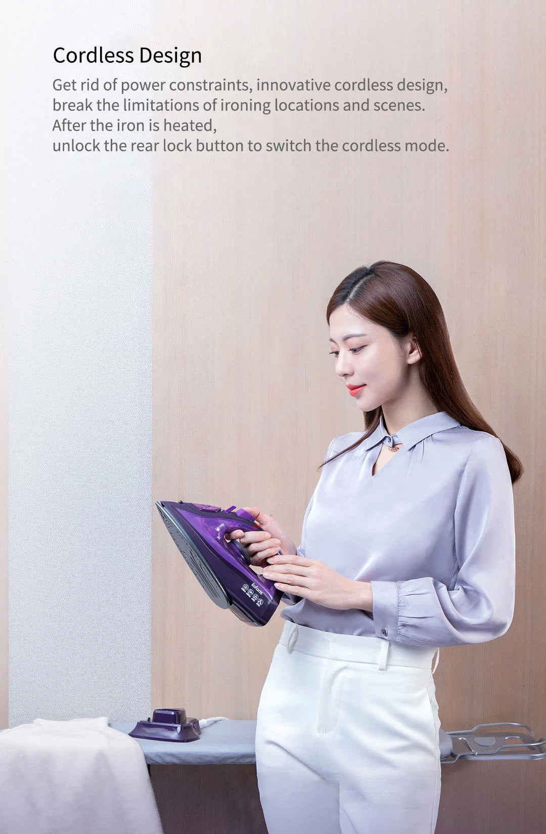 Lofans Cordless Steam Iron YD-012V, Cordless Multi Function Ironing Garment,Fast Heat-Up and Long Steam Time and Anti-dry Burning Protection -  Purple