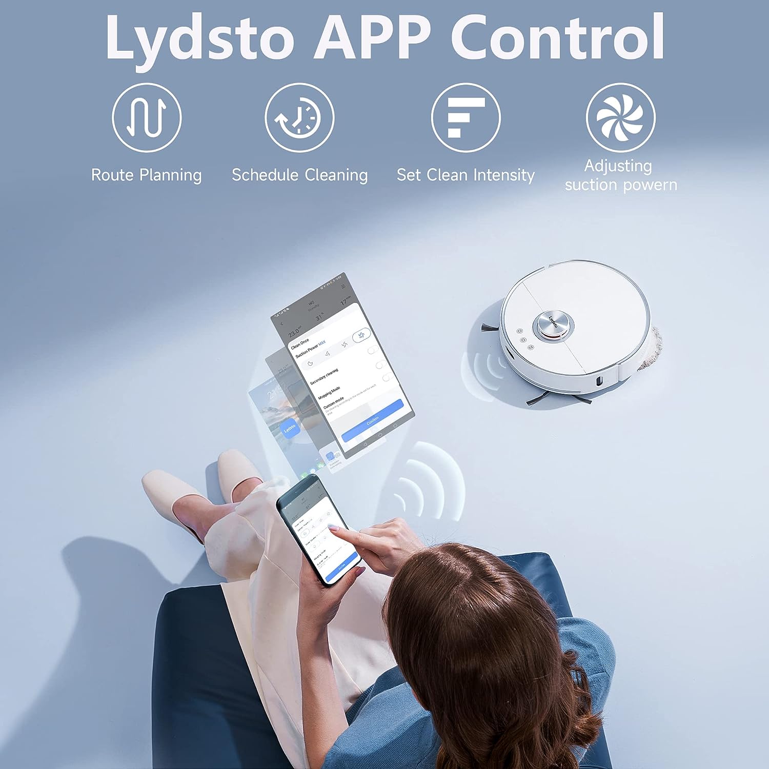 Lydsto W2 Lite Self-Cleaning Sweeper YM-W4-W03-WHITE Robot Vacuum With Self Refilling & Emptying Cleaning Function, Carpet Detection & App Control - White