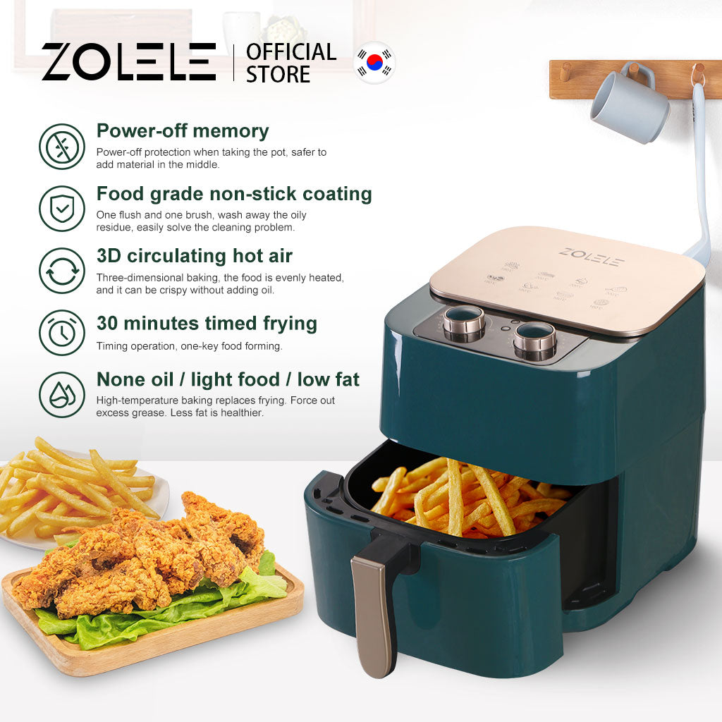 Zolele ZA002 مقلاة هوائية كهربائية بسعة 6.5 لتر - أخضر