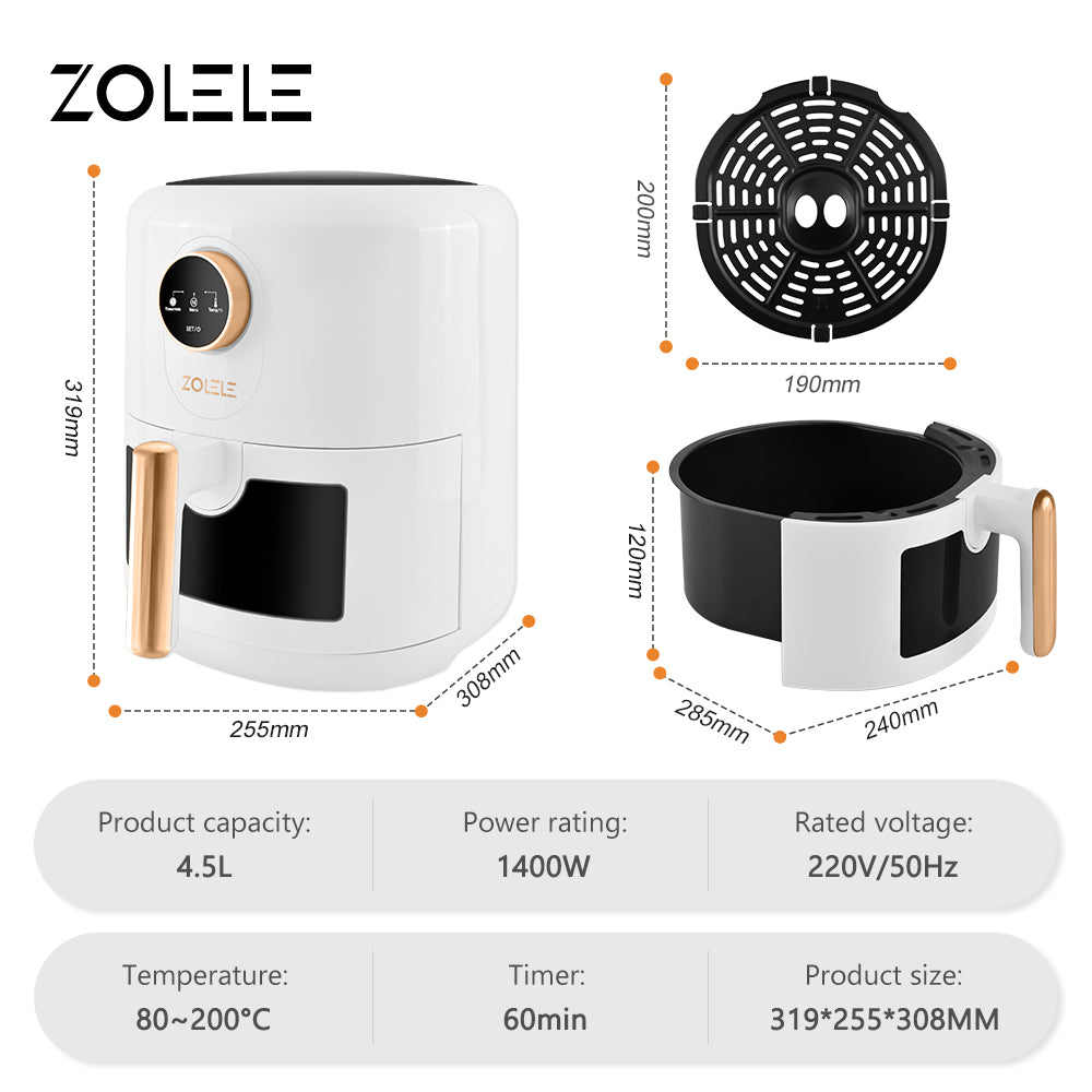 Zolele ZA004 Air Fryer 4.5L Capacity + Bomidi S1 Smart Digital Weight Scale