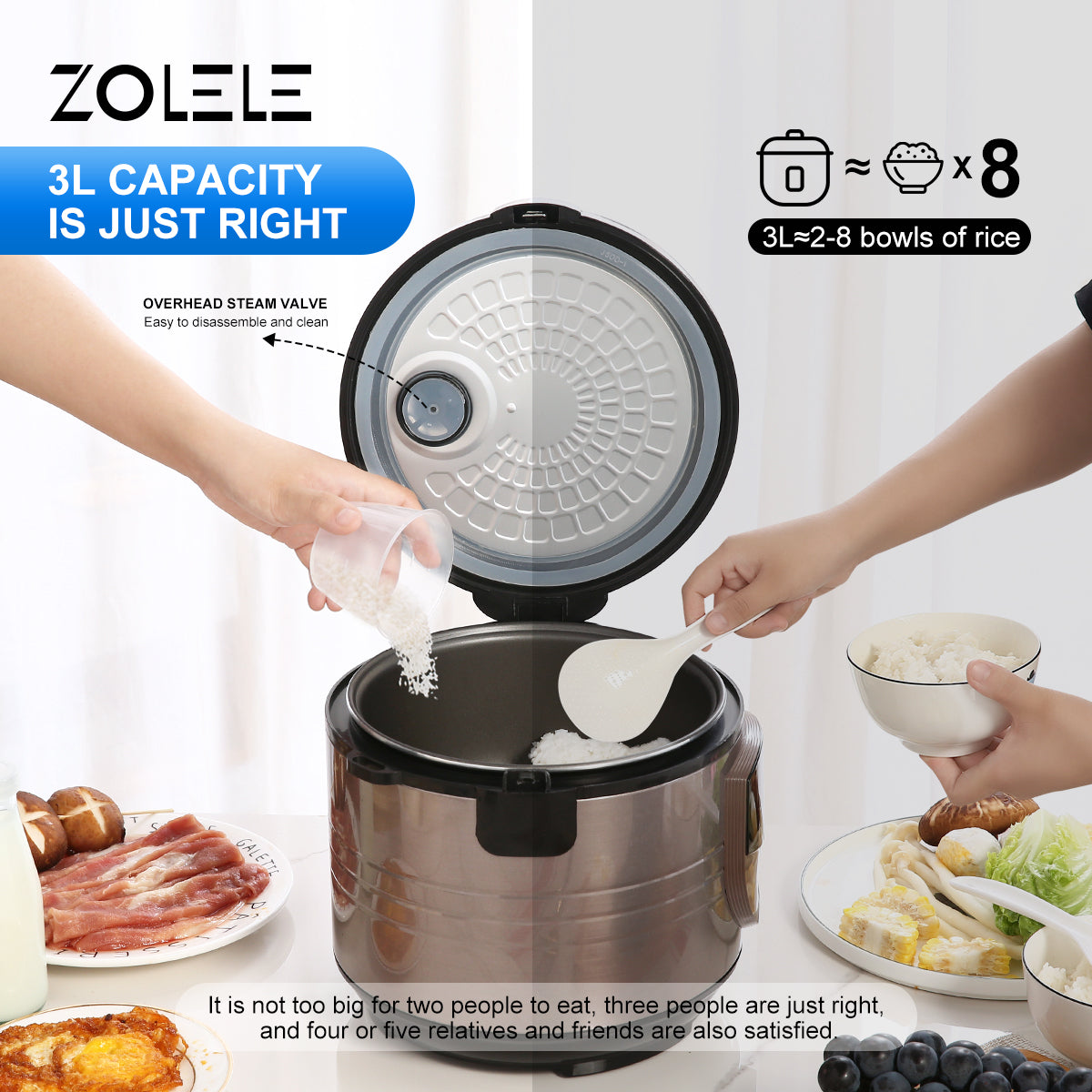 Zolele ZB501 Electric Rice Cooker With Steamer - Brown