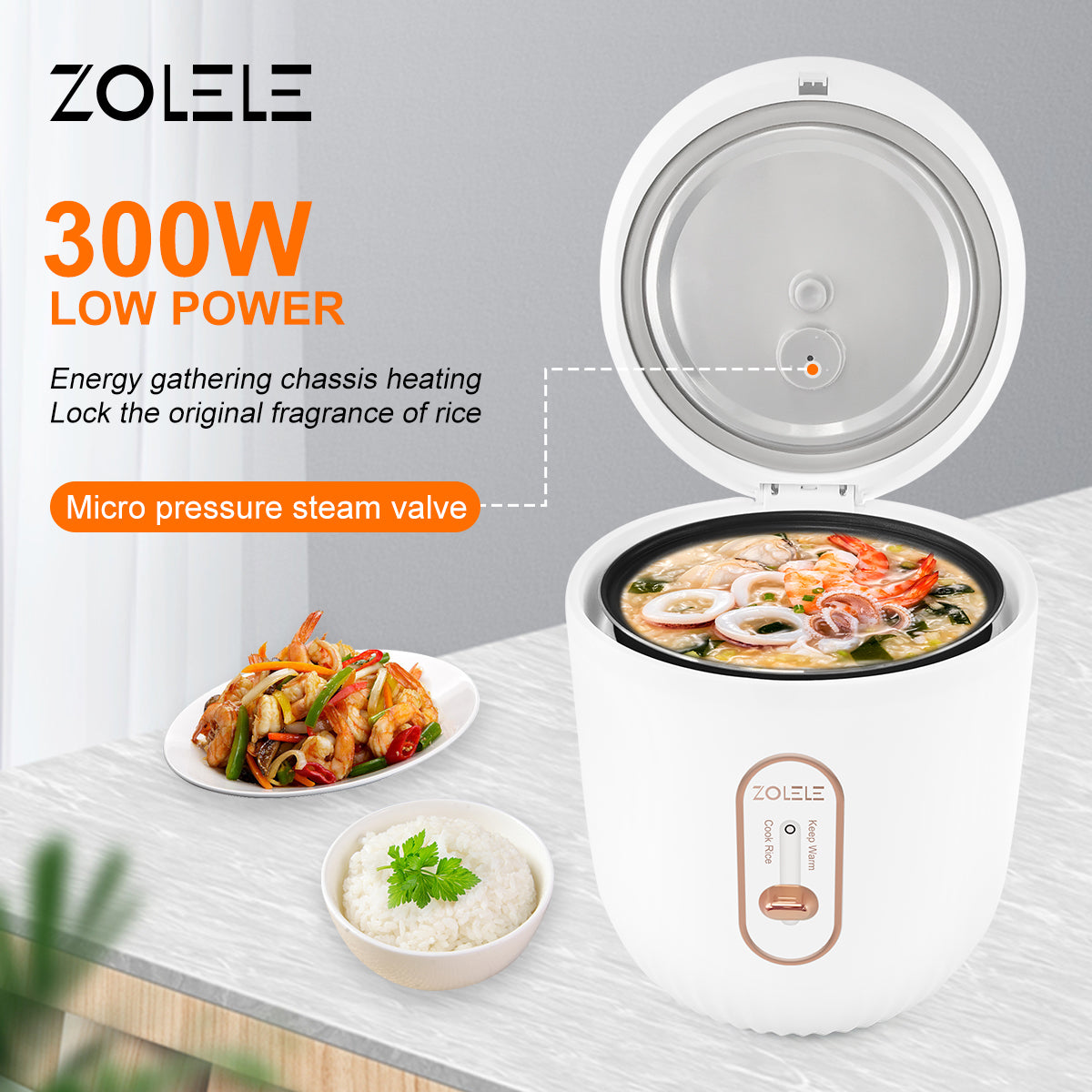 Zolele ZB502 طباخة الأرز الكهربائية بسعة 1.6 لتر - أبيض