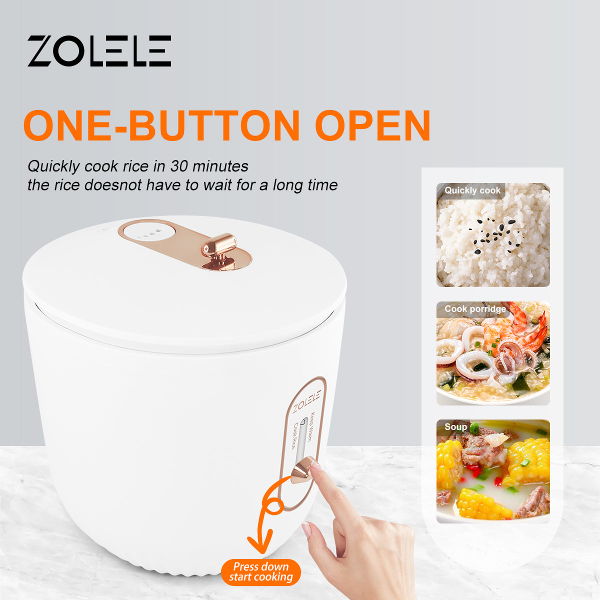 Zolele ZB502 طباخة الأرز الكهربائية بسعة 1.6 لتر - أبيض