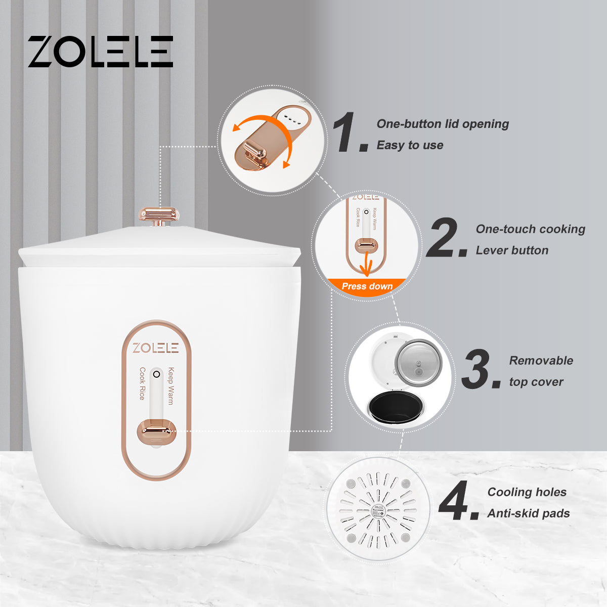 Zolele ZB502 Electric Rice Cooker 1.6L Capacity - White