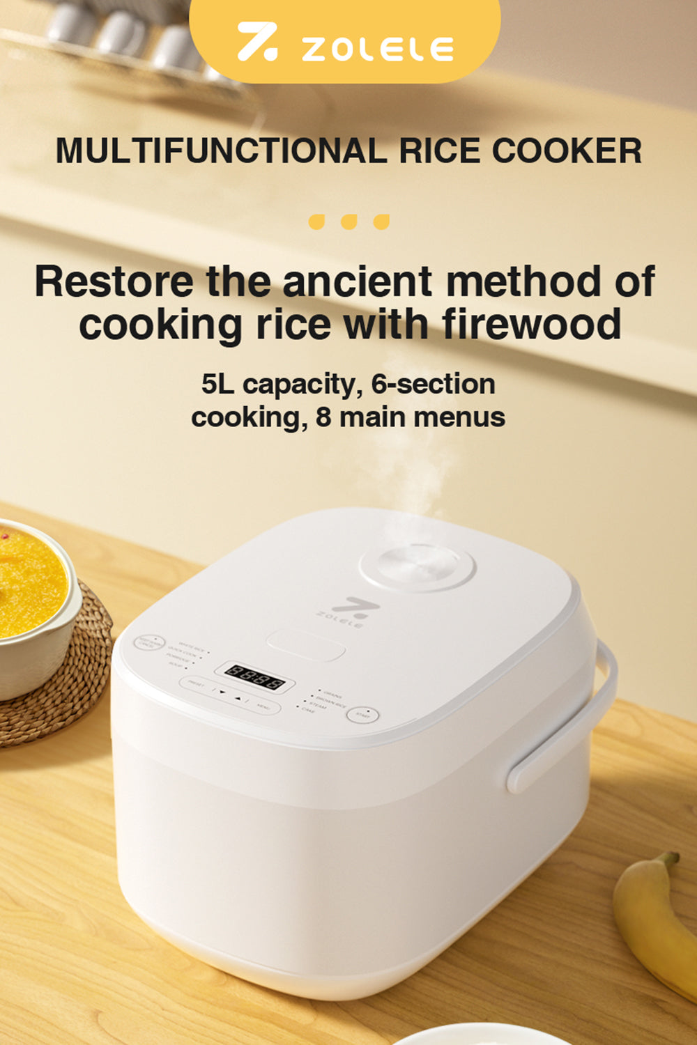 زوليلي جهاز طهي الأرز الذكي سعة 5 لتر ZB600 - أبيض