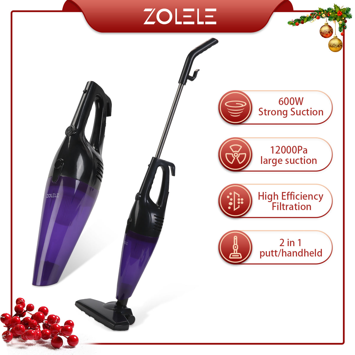 Zolele ZE001 Dust Absorber Vacuum Cleaner Floor 2-In-1 - Black