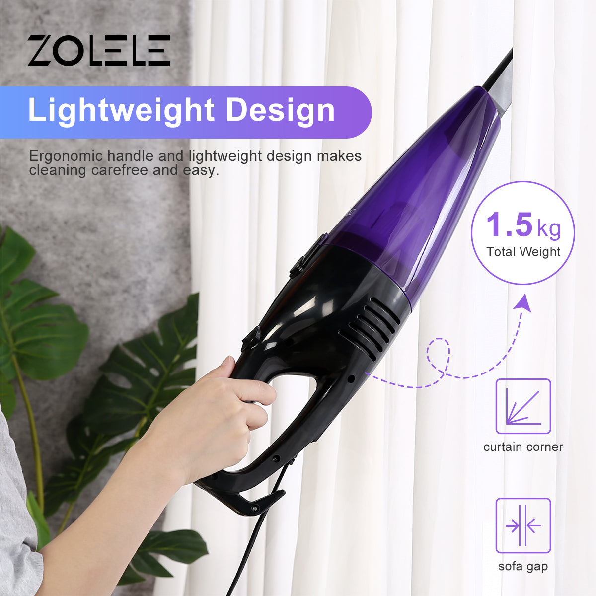 Zolele ZE001 Dust Absorber Vacuum Cleaner Floor 2-In-1 - Black