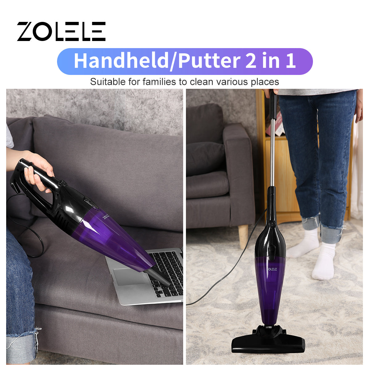 Zolele ZE001 Dust Absorber Vacuum Cleaner Floor 2-In-1 - Black