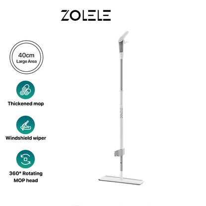 Zolele ZE003 Water Spray Mop Easy to Use Hand Free Spray Mop With 360 Degrees Rotating Mop Head, Water Mist Fan Spray and Soft Rubber Scraper - White