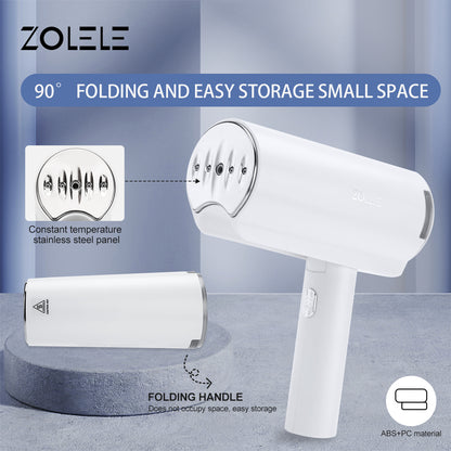 Zolele Foldable Garment Steamer Portable and Easy-to-Use Steamer for Fast and Easy Ironing, Adjustable Steam Output for Different Fabrics - White