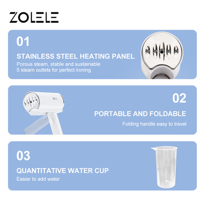 مكواة بخار للملابس قابلة للطي من Zolele، مكواة بخار محمولة وسهلة الاستخدام للكي السريع والسهل، مخرج بخار قابل للتعديل للأقمشة المختلفة - أبيض