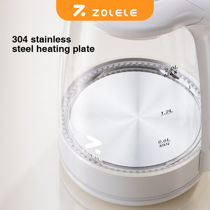 ZOLELE ZH101 Electric Water Kettle 2-Liter Large Capacity, 1500 Watts, Double Layer Heat Preservation Anti-Scald Design & Stainless Steel Filter - White