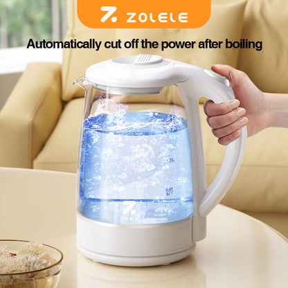 ZOLELE ZH101 Electric Water Kettle 2-Liter Large Capacity, 1500 Watts, Double Layer Heat Preservation Anti-Scald Design & Stainless Steel Filter - White